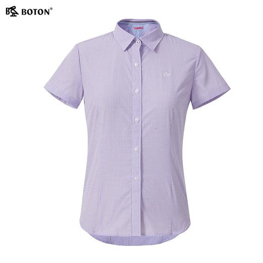 波顿格子衬衫女2024年夏季薄款新款翻领短袖紫格清新百搭休闲上衣LS817222 商品图3