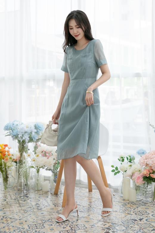 FLOWER ENJOY 湖蓝色圆领连衣裙 13123 商品图5