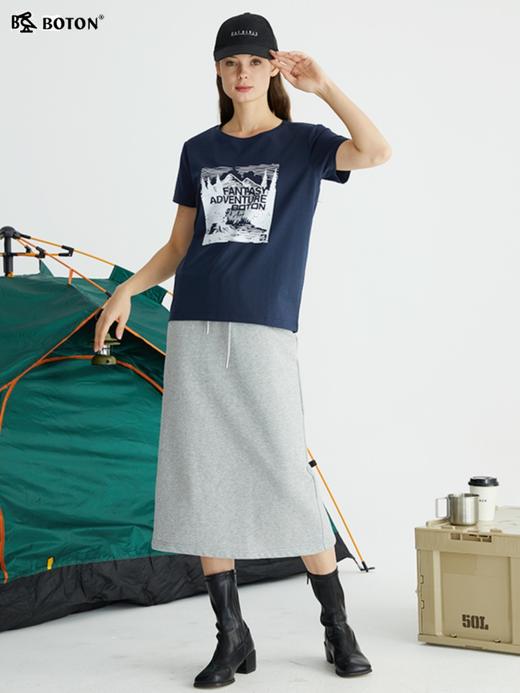 波顿短袖t恤女宝蓝夏季宽松百搭圆领设计感上衣LT276222 商品图3