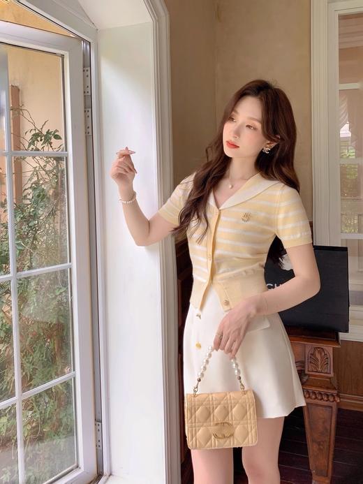 张心子【香芒甜茶】海军领减龄条纹针织上衣女夏季新款法式polo衫 U2406016 商品图6