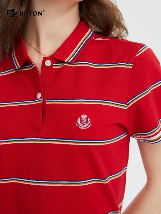 波顿美式彩虹条纹休闲短袖polo衫女夏季纯棉运动百搭t恤上衣LT215220 商品图4