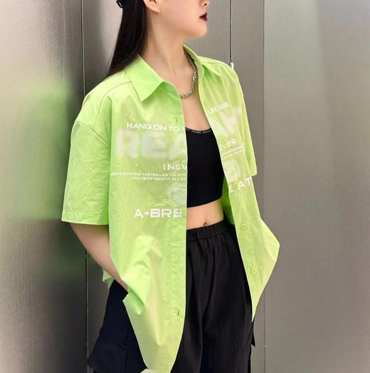 2-7MZ前幅设计印字母短袖衬衫40430（绿） 夏季 142070100321 商品图0
