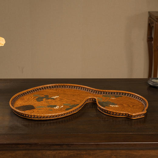 藤编彩绘葫芦纹茶盘 商品图0