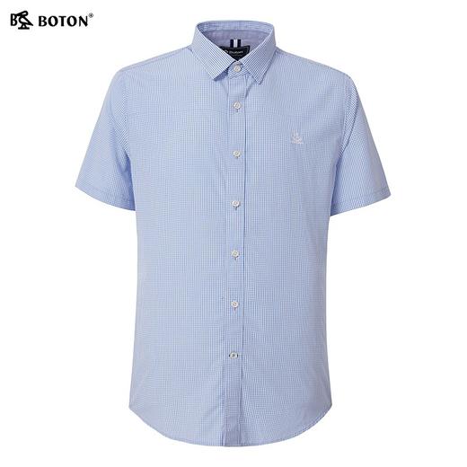 波顿夏季薄款短袖蓝白色格子衬衫男半袖修身百搭衬衣青年MS881222 商品图5