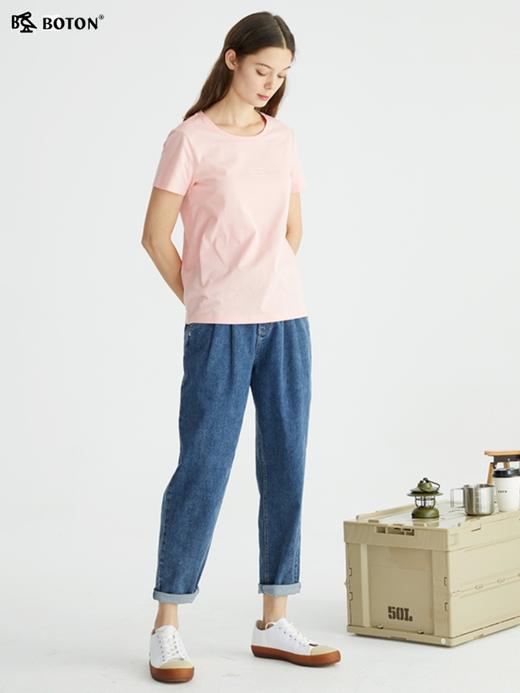波顿短袖女半袖纯色t恤夏季休闲百搭纯棉圆领字母印花打底衫上衣LT271222 商品图1