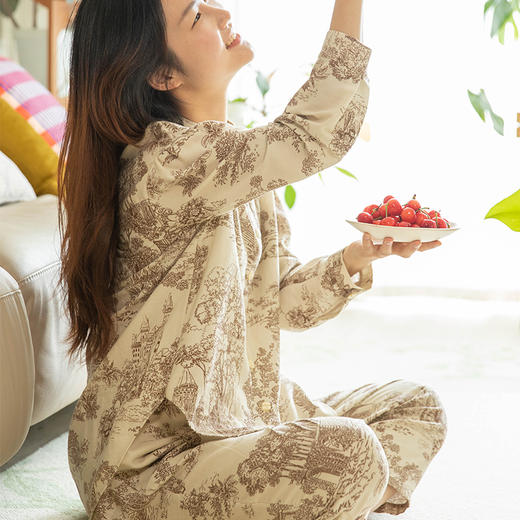 卢瓦尔河谷家居服睡衣女套装纯棉薄款复古风高级感夏季 商品图0