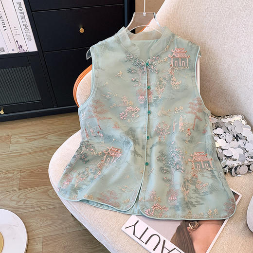 KQLB105M3385 2024春季新款重工整件刺绣欧根纱马甲双层中式外套女 商品图1