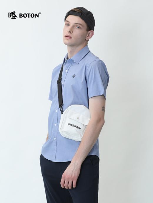 波顿夏季男士短袖高端纯色棉衬衫浅蓝色潮品牌休闲衬衣MS858220 商品图2