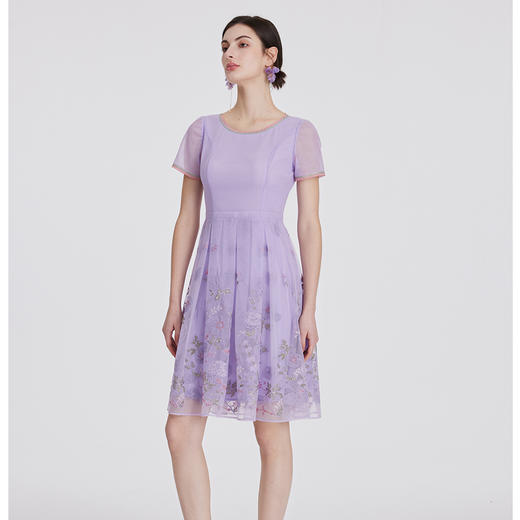 司歌网纱刺绣连衣裙短袖显瘦A891055X 商品图4