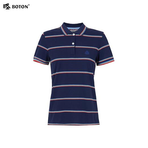 波顿美式彩虹条纹休闲短袖polo衫女夏季纯棉运动百搭t恤上衣LT215220 商品图5
