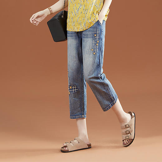 松紧高腰刺绣牛仔裤PT1199 商品图0