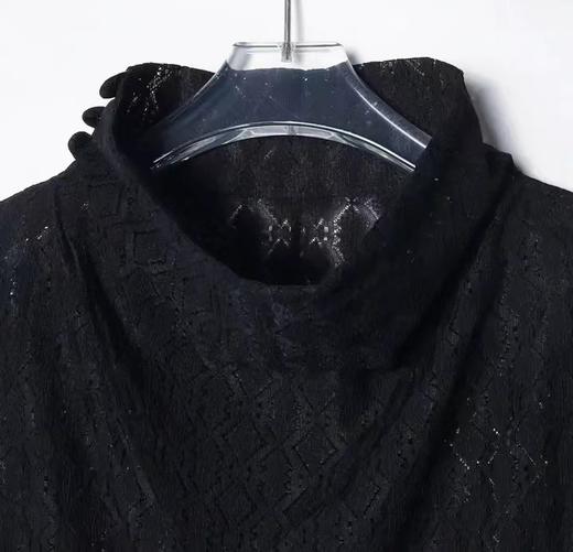 T1186新款黑色高领镂空男士短袖百搭潮流宽松上衣时尚休闲复古T恤 商品图2