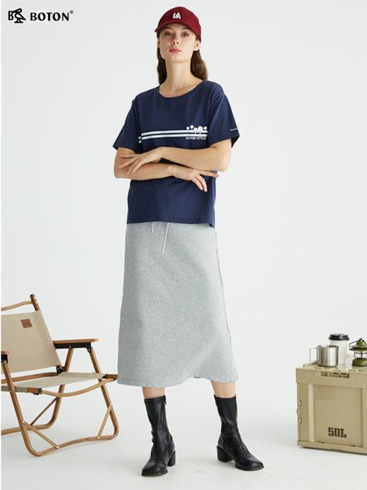波顿夏季百搭简约设计感纯棉短袖女t恤宽松宝蓝打底纯色半袖上衣LT273222 商品图3