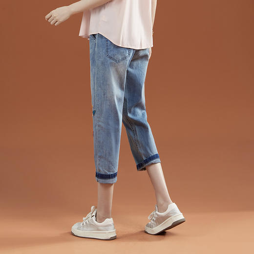 松紧高腰刺绣牛仔裤，显瘦百搭休闲哈伦裤PT7147 商品图1