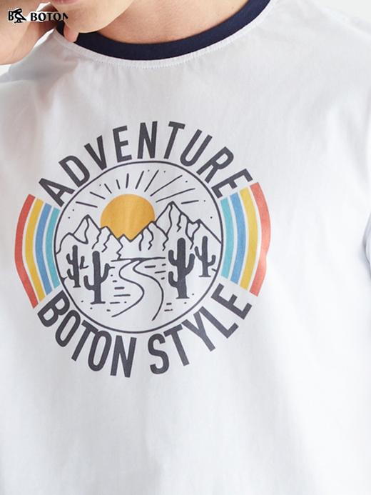 波顿夏季圆领T恤短袖男潮牌潮流百搭纯色印花宽松白色体恤衫MT908222 商品图3