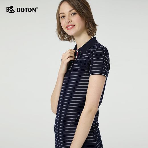 波顿polo修身微弹力条纹显瘦连衣裙女LD209219 商品图1