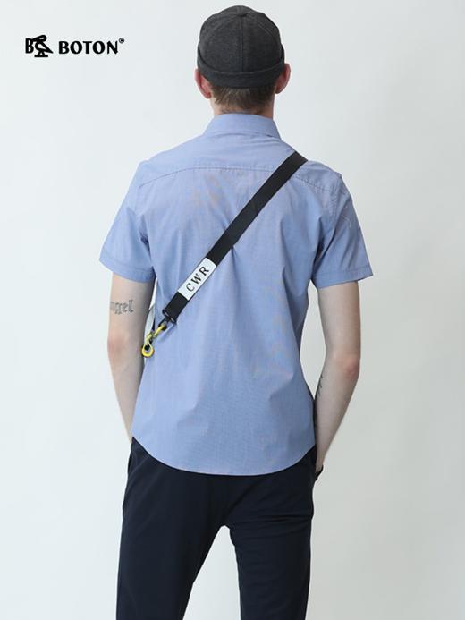波顿夏季男士短袖高端纯色棉衬衫浅蓝色潮品牌休闲衬衣MS858220 商品图4