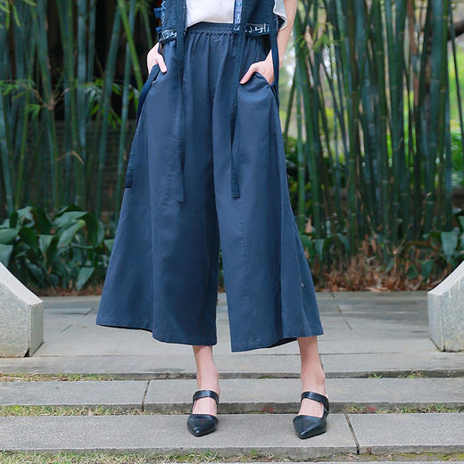 无疆之蓝阔腿裤 | 现货加急发 |棉麻质感舒适透气 商品图1