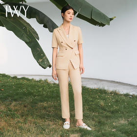 IWY/短袖卡其色西装套装女夏季薄款美容院前台接待工作服气质干练正装CP11252