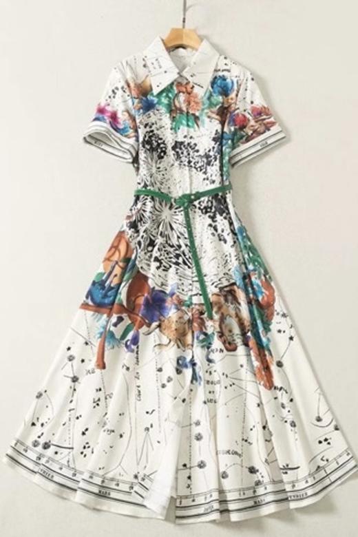 Le Malene 翻领动物印花中长连衣裙 16587 商品图3