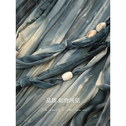 【限时秒杀】COCOBELLA手工扎染压褶吊带裙度假风连衣裙附串珠腰带FR7055 商品图4