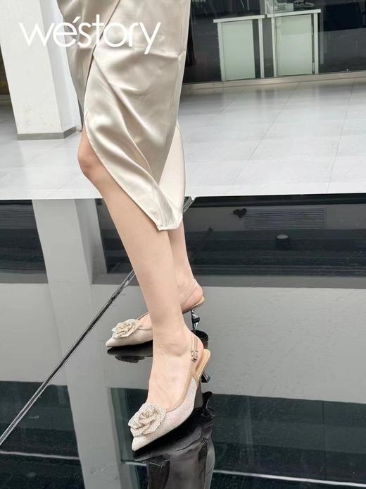 westory2024年夏季新款钻饰包头小低跟后空鞋穆勒拖鞋W24AH57511 商品图7