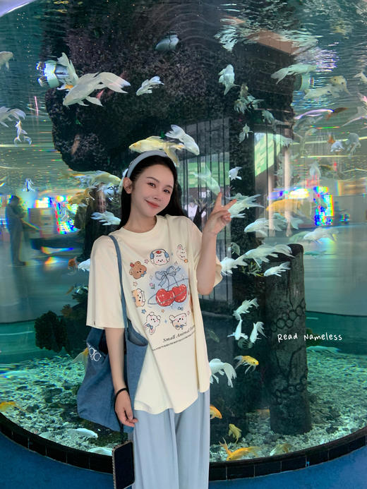 Read Nameless /冰爽澳棉樱桃宠物T+铜氨丝罗纹蓝色垂垂裤 商品图3