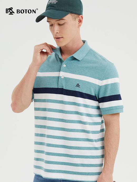 波顿夏蓝白色绿条纹polo衫男短袖翻领商务休闲纯棉保罗潮MT899222 商品图1