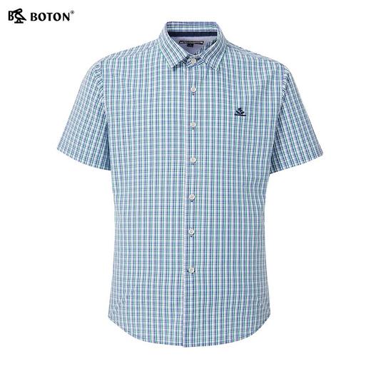 波顿短袖格子衬衫男夏装商务休闲白蓝绿格纹纯棉衬衣百搭宽松上衣MS883222 商品图5