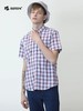 波顿夏日经典英伦男士短袖格子衬衫时尚潮流休闲修身红蓝色MS867220 商品缩略图3
