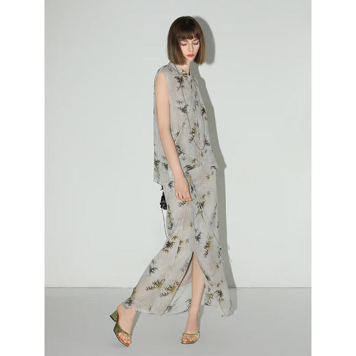 【秒杀】COCOBELLA新国风金丝竹叶印花无袖斜襟雪纺衫附吊带SR3052 商品图3