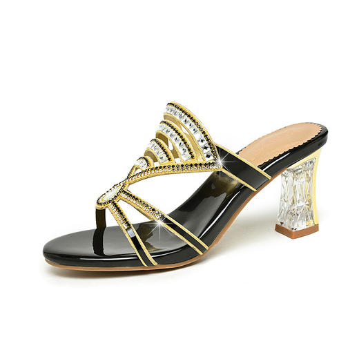 真皮水钻高跟性感水晶粗跟凉拖鞋LX16262 商品图4