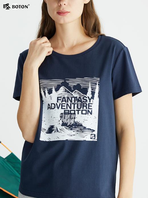波顿短袖t恤女宝蓝夏季宽松百搭圆领设计感上衣LT276222 商品图1