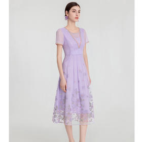 司歌网纱刺绣收腰短袖连衣裙仙气优雅A891080X