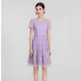 司歌网纱刺绣连衣裙短袖显瘦A891055X