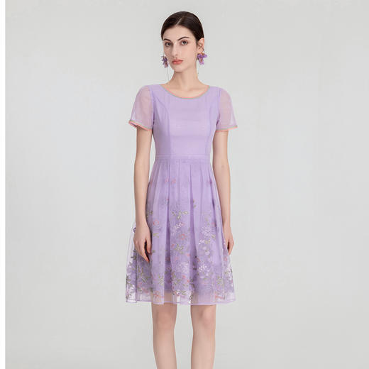 司歌网纱刺绣连衣裙短袖显瘦A891055X 商品图0