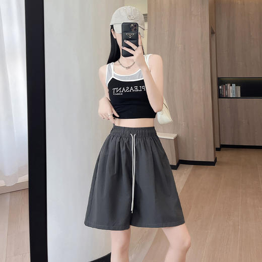 【速干运动五分裤女】夏季薄款 高腰宽松显瘦 A字休闲纯色中长款短裤 商品图3