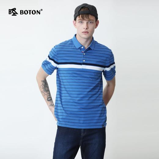 Boton_波顿夏日男装经典休闲美式翻领条纹短袖polo衫舒适透气t恤MT666220 商品图2