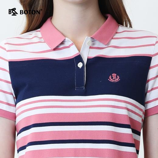 波顿夏季女士条纹纯棉美式polo衫短袖拼接印花上衣t恤LT213220 商品图6