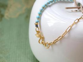 冬葵设计  天然原矿3mm绿松双双拼手串 S925银镀金的链子