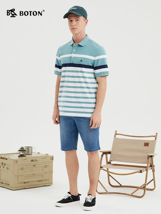 波顿夏蓝白色绿条纹polo衫男短袖翻领商务休闲纯棉保罗潮MT899222 商品图4