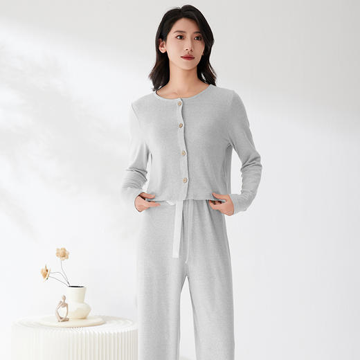 爱帝法式小香风云感柔软花纱针织长袖家居服套装 商品图7