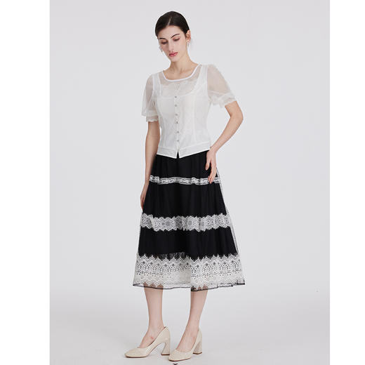 司歌蕾丝方领短袖收腰上衣T891088X 商品图2