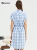 波顿清短袖格子衬衫连衣裙女夏季收腰气质休闲中裙LD233222 商品缩略图1