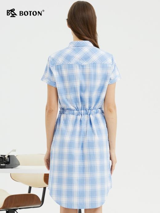 波顿清短袖格子衬衫连衣裙女夏季收腰气质休闲中裙LD233222 商品图1