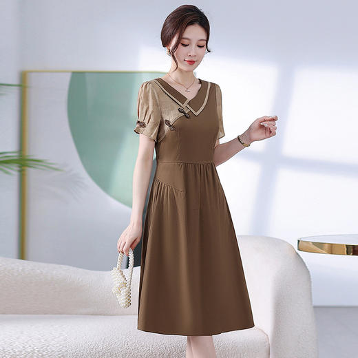 翻领拼结连衣裙，中式国风气质优雅中长裙QYM- XY-24Y170-Y 商品图1