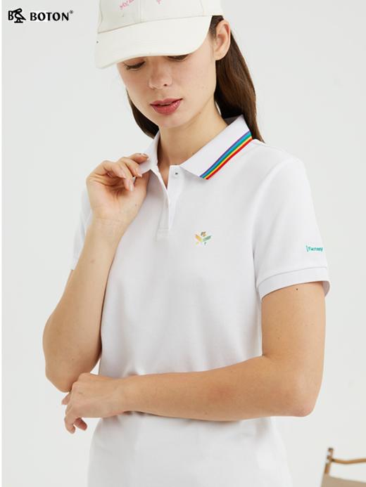 波顿夏季休闲白色运动保罗Polo衫女翻领修身纯棉短袖t恤LT269222 商品图2