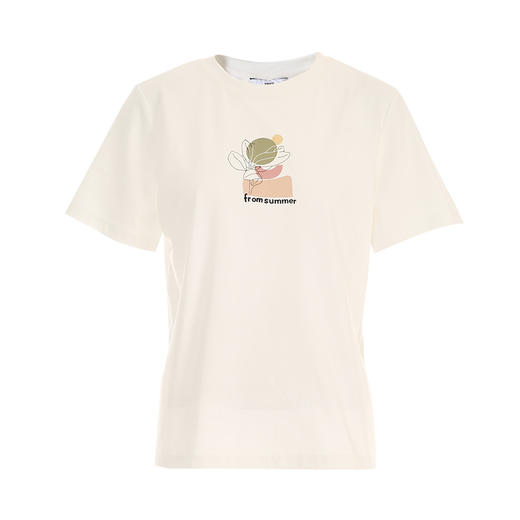 VIMAGE纬漫纪简约百搭白色印花棉感舒适正肩直筒T恤夏季新款VB2402302 商品图5