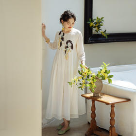 绽放400【甜茶系列·珠兰贡茶】高支天丝苎麻印花双层宽松连衣裙