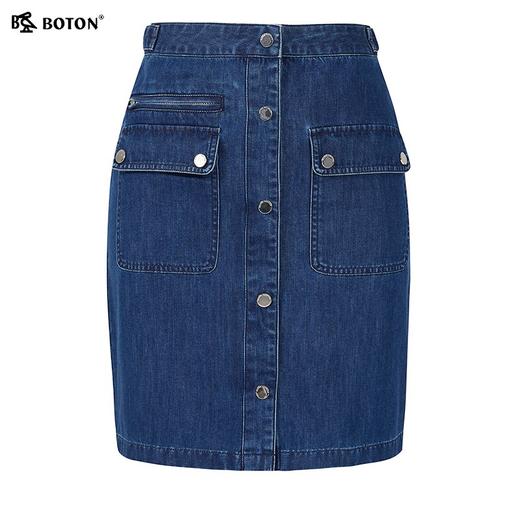波顿高腰牛仔半身裙女年夏季a字复古百搭时尚包臀短裙子LK210222 商品图5